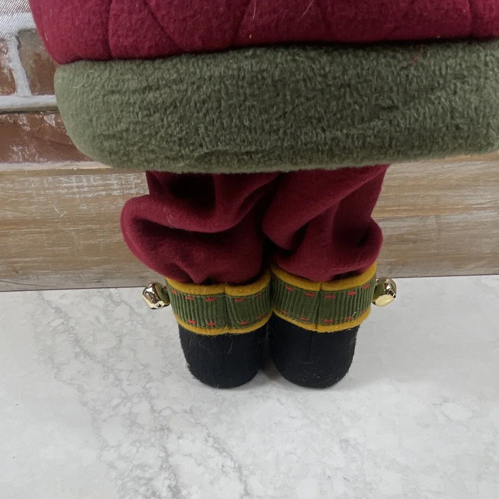 Santa Claus Christmas Figurine Fabric Freestanding Burgundy Green 19in Tall